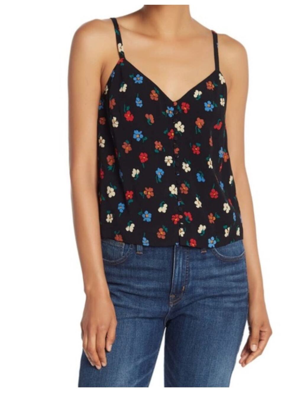 Madewell Sleeveless Button Front Cami Top Black Floral Print 2